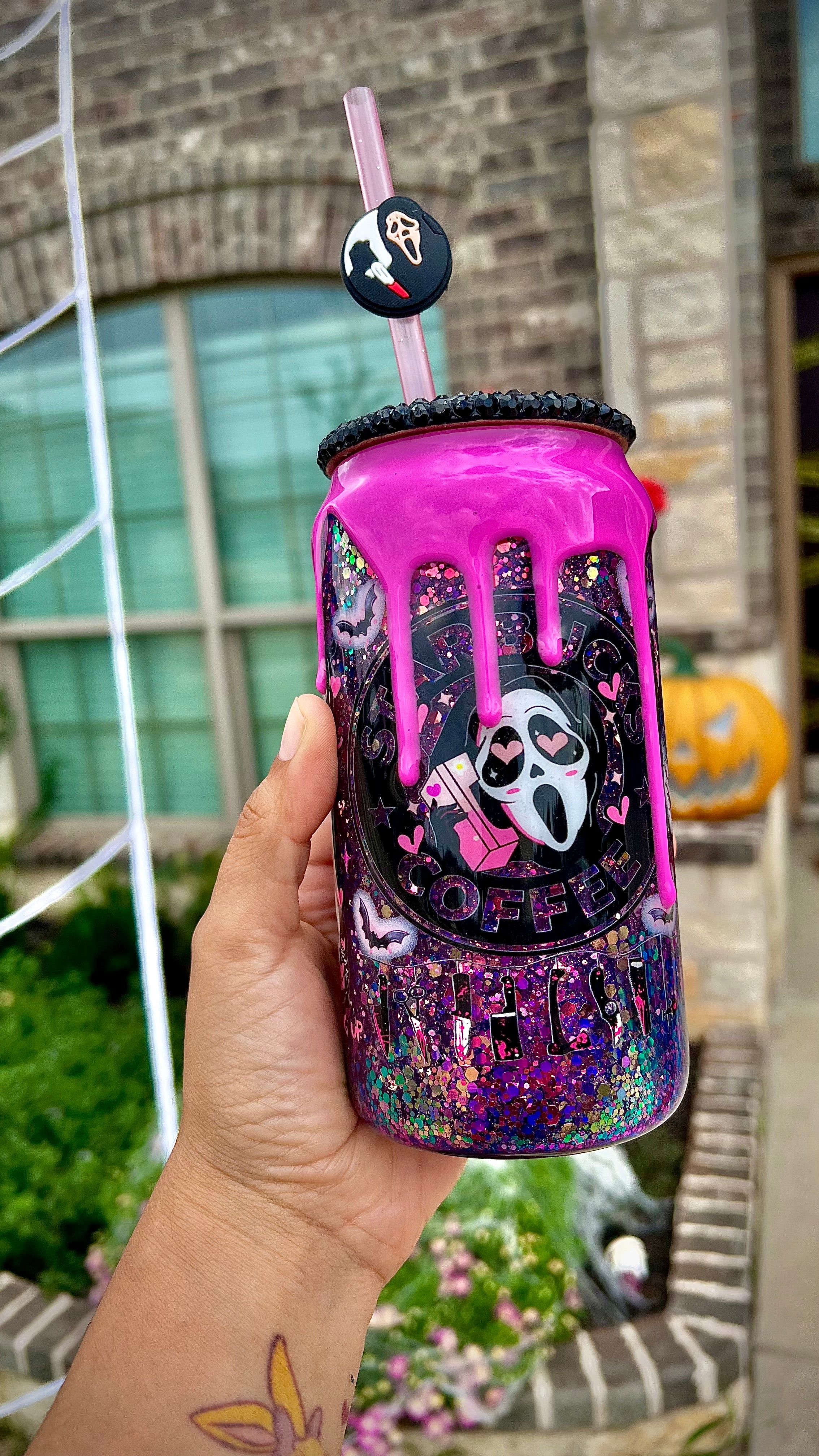 Nightmare before christmas glass can drinking glass bamboo lid and straw