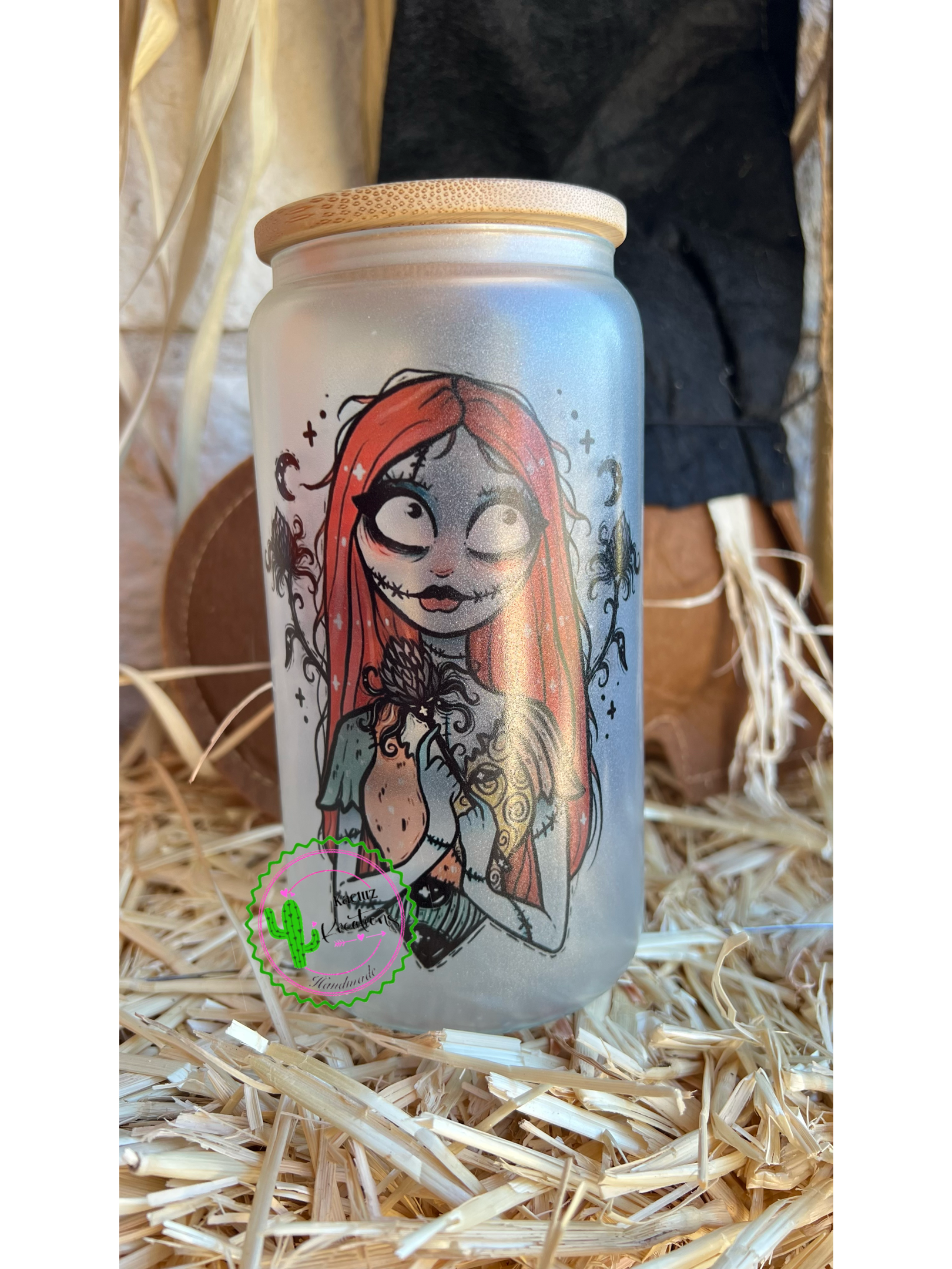 Nightmare before christmas glass can drinking glass bamboo lid and