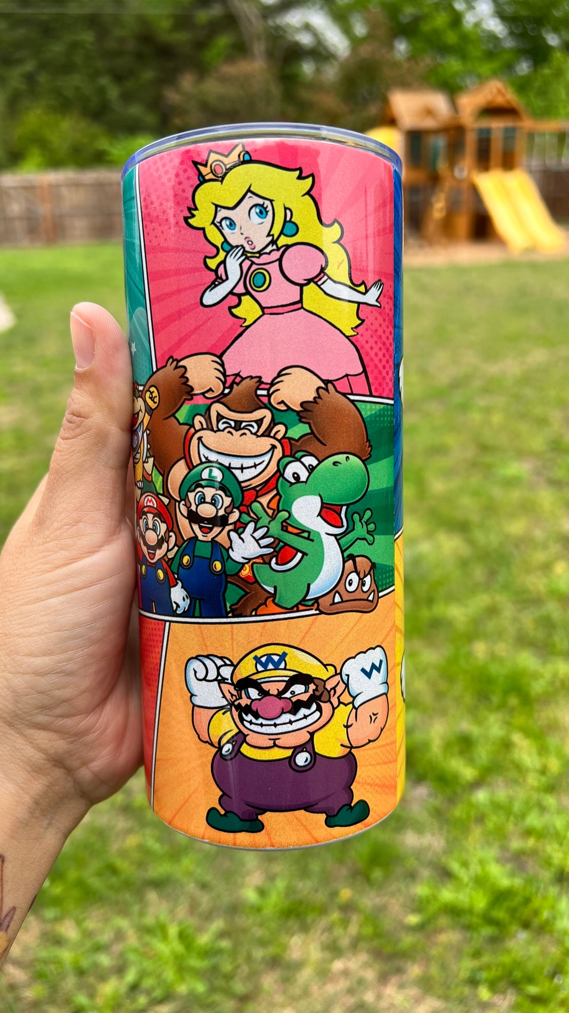 Video Games Inspired Skinny Tumbler Cup 20 Oz. Super Mario PS4 Wii