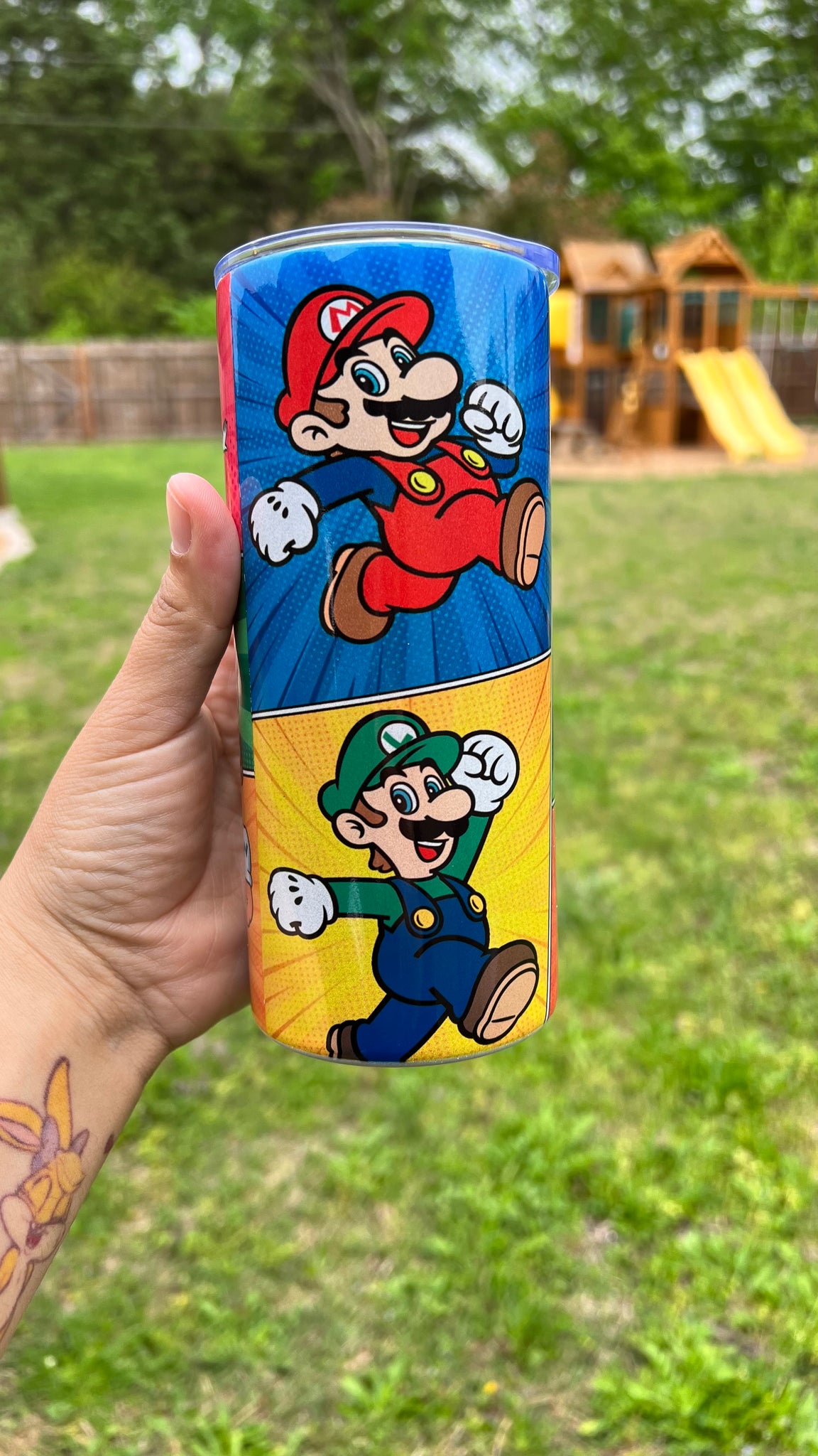 Video Games Inspired Skinny Tumbler Cup 20 Oz. Super Mario PS4 Wii